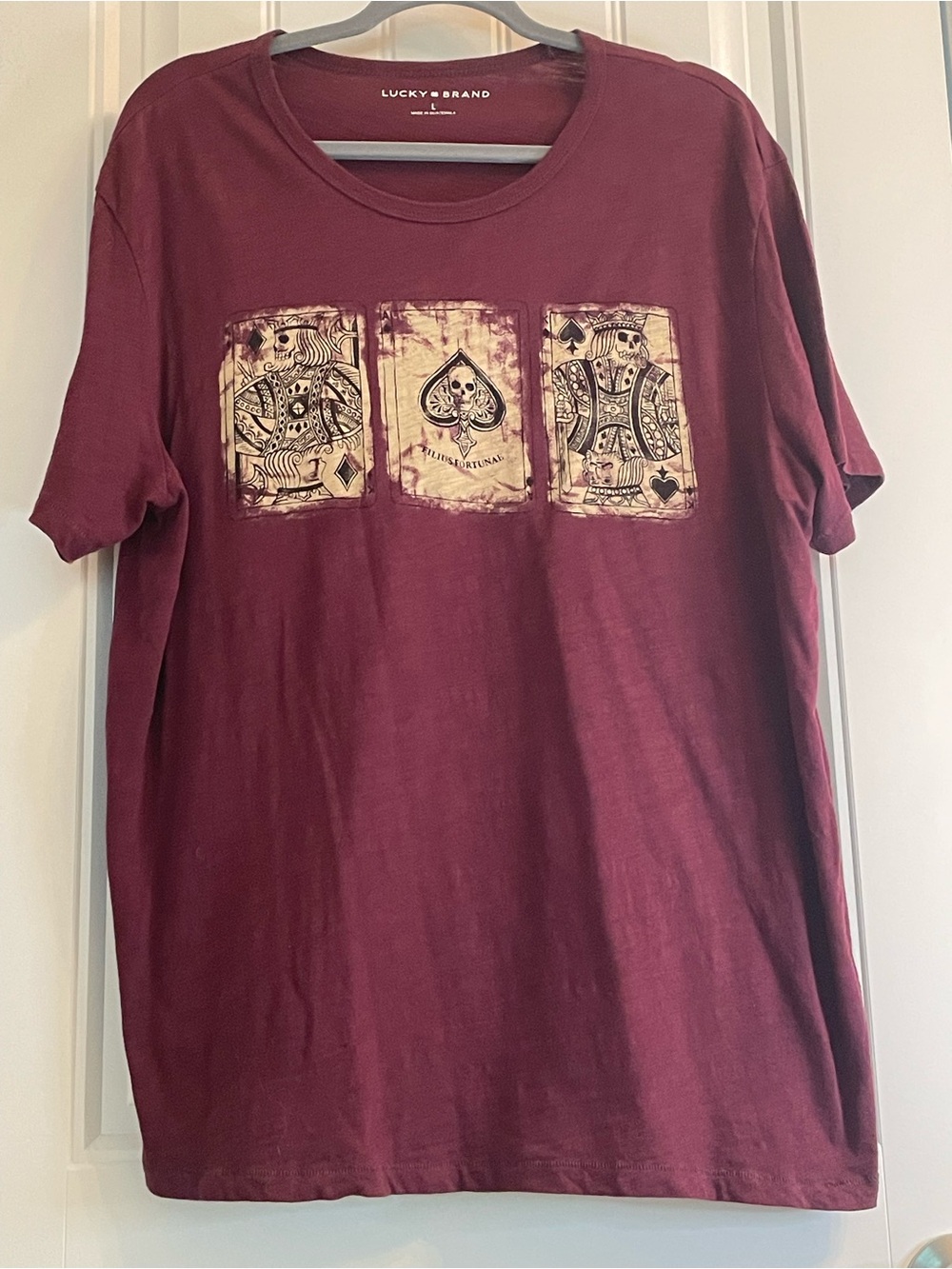 Lucky Brand Burgundy Short-Sleeve Tee with Playing Card Graphic